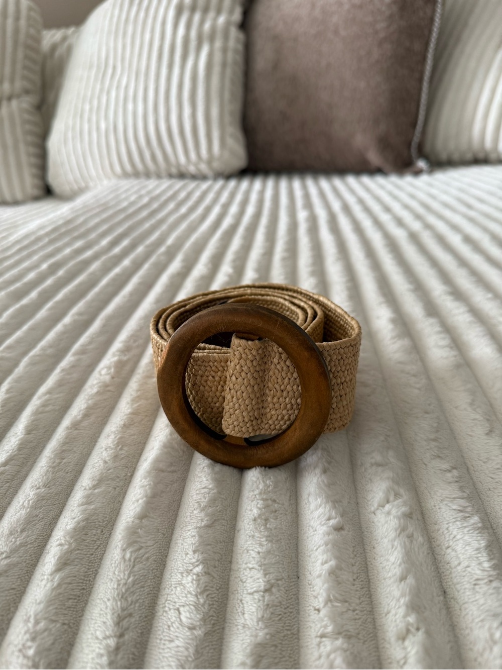 LOFT Natural Woven Belt with Wooden Round Buckle